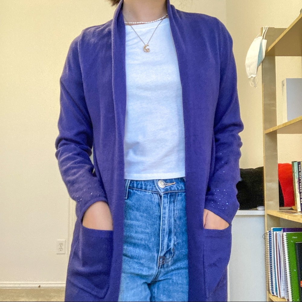 long purple cardigan
